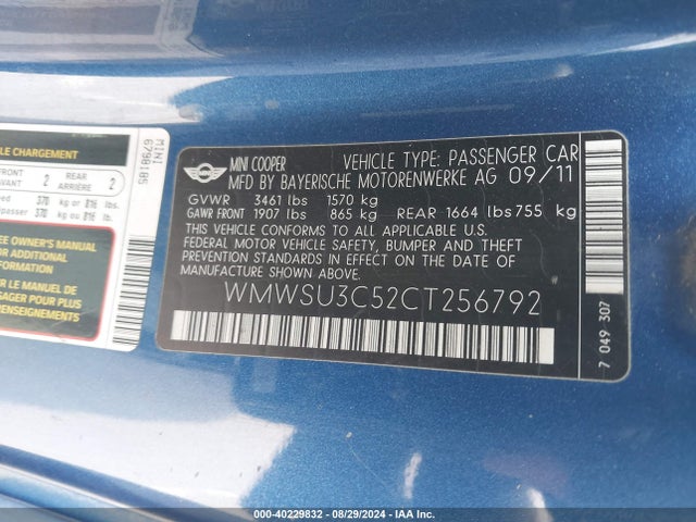 2012 MINI COOPER WMWSU3C52CT256792 Photo 8