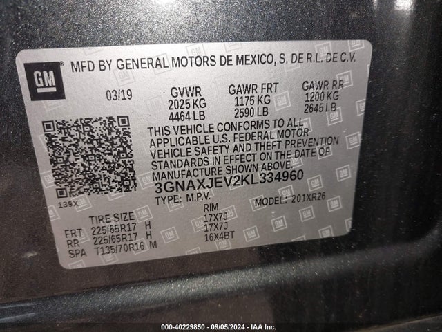 Chevrolet EQUINOX LT 2019 3GNAXJEV2KL334960 Image 9