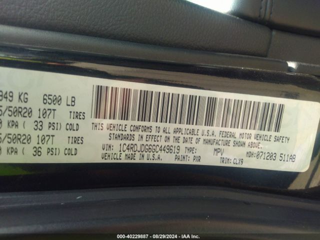 1C4RDJDG6GC449619 Dodge DURANGO LIMITED