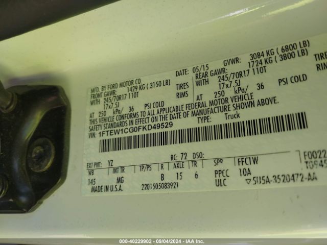 1FTEW1CG0FKD49529 Ford F-150 Xlt