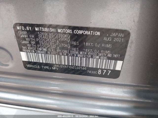 JA4J2VA7XNZ032586 Mitsubishi OUTLANDER PHEV