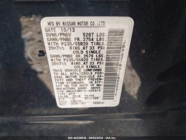 JN8AZ1MW1EW505410 Nissan Murano Le/s/sl/sv
