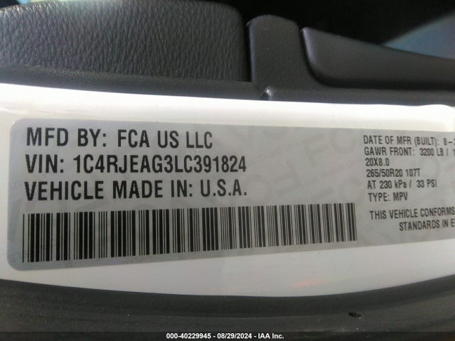 1C4RJEAG3LC391824 Jeep Grand Cherokee Altitude 4x2