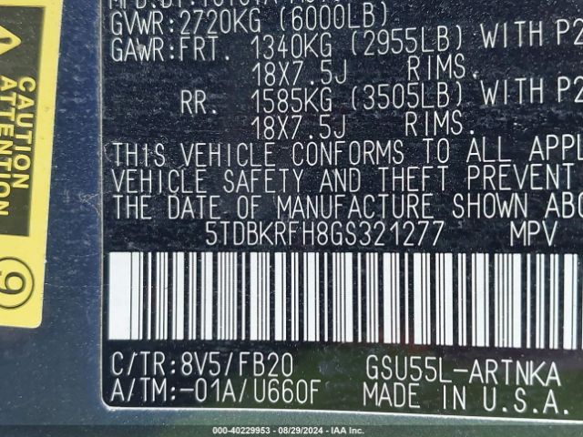 5TDBKRFH8GS321277 Toyota Highlander Le V6