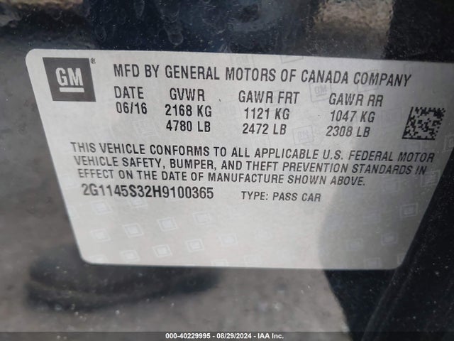 Chevrolet IMPALA 2LZ 2017 2G1145S32H9100365 Image 9