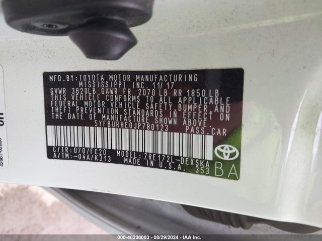 Toyota COROLLA SE 2018 5YFBURHE0JP780123 Image 9