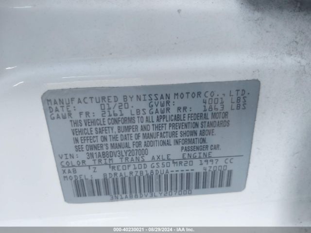 3N1AB8DV3LY207000 Nissan Sentra Sr Xtronic Cvt