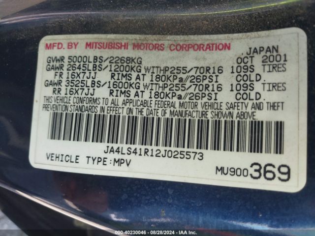 2002 MITSUBISHI MONTERO SPORT JA4LS41R12J025573 Photo 8