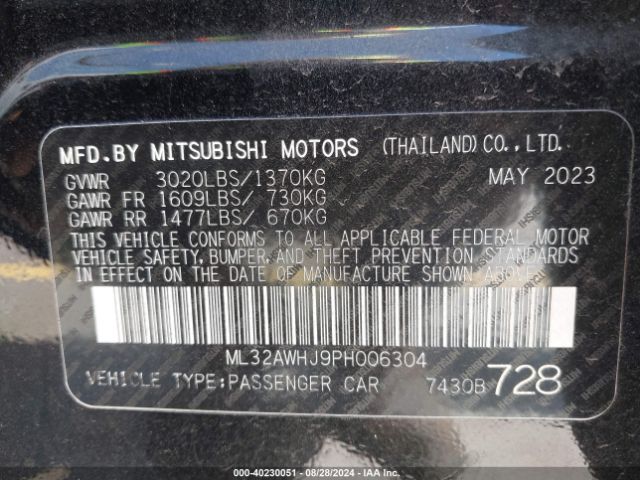ML32AWHJ9PH006304 Mitsubishi Mirage Black Edition