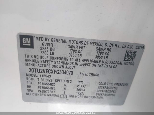 3GTU2VECXFG334973 GMC Sierra 1500 Slt