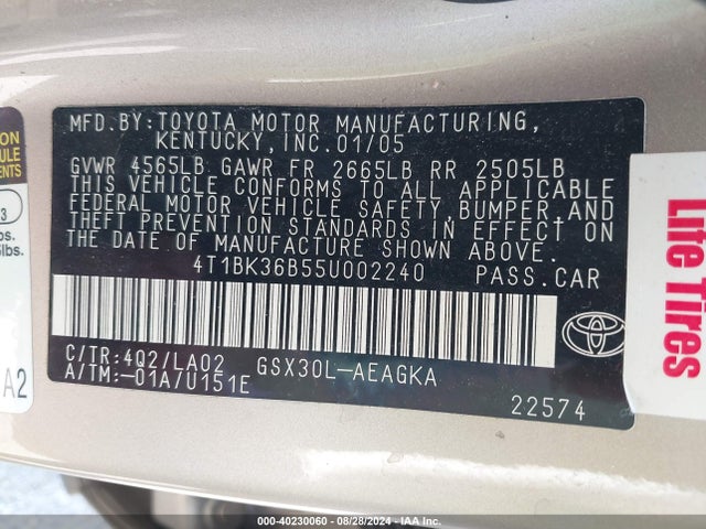 Продаж на аукціоні авто 2005 Toyota Avalon Xls, vin: 4T1BK36B55U002240, номер лоту: 40230060