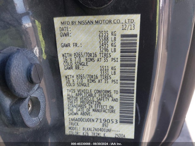 Nissan Frontier Sv 2014 1N6AD0CU0EN719053 Image 9