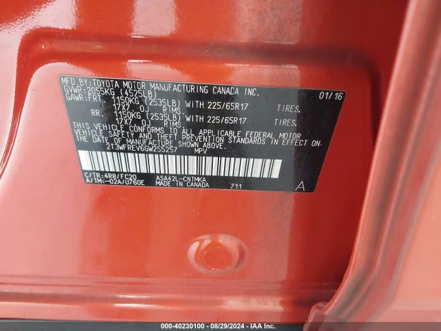 Toyota Rav4 Xle 2016 2T3WFREV6GW255257 Image 9