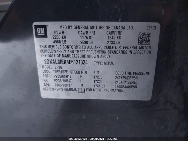 GMC Terrain Sle-1 2014 2GKALMEK4E6121324 Image 9