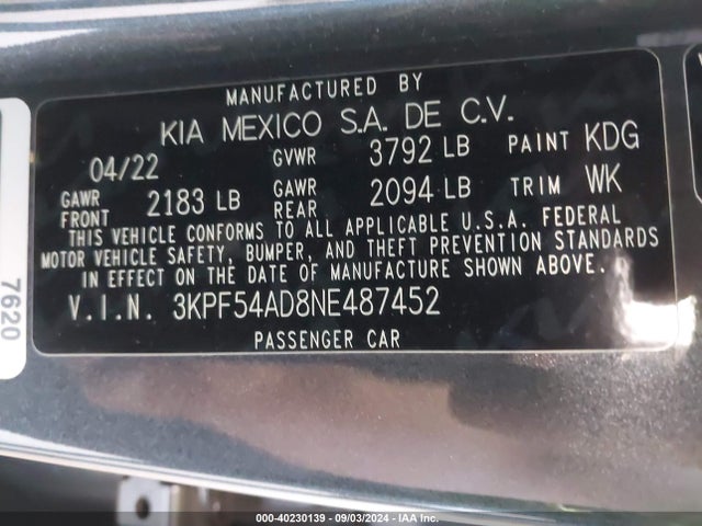 KIA Forte Gt-line 2022 3KPF54AD8NE487452 Image 9