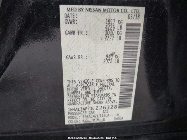 Nissan Altima 2.5 Sv 2018 1N4AL3AP2JC226328 Image 9