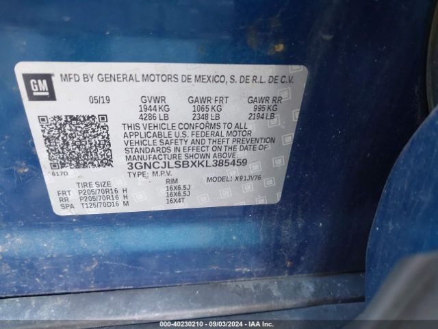 3GNCJLSBXKL385459 Chevrolet Trax Lt