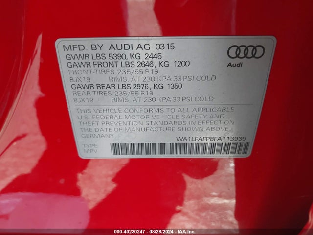 Audi Q5 2.0t Premium 2015 WA1LFAFP8FA113939 Image 9