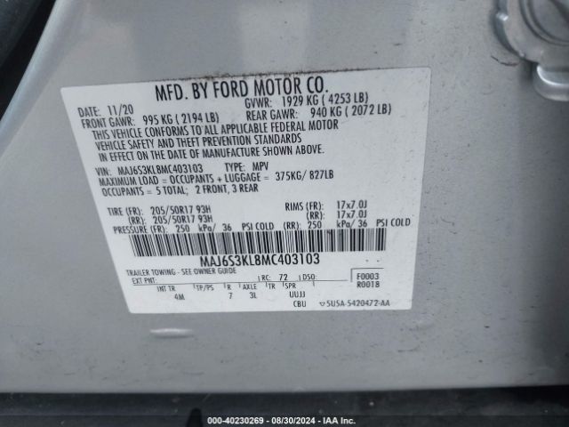 MAJ6S3KL8MC403103 Ford Ecosport Titanium