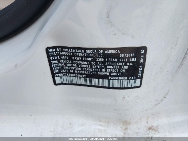 1VWDT7A39HC000922 Volkswagen Passat 1.8t R-line