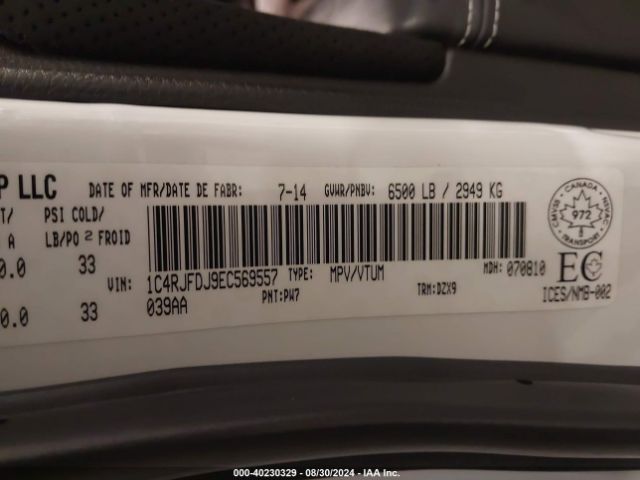 1C4RJFDJ9EC569557 Jeep Grand Cherokee Srt