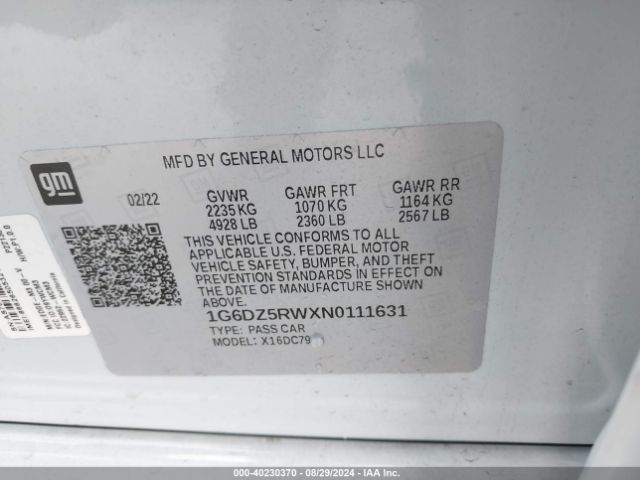 1G6DZ5RWXN0111631 Cadillac Ct5 Premium Luxury