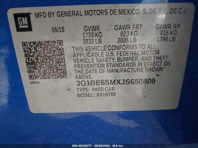 Chevrolet Cruze Lt Auto 2018 3G1BE6SMXJS650809 Image 9