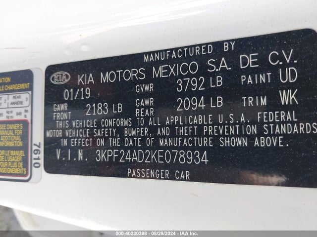 KIA Forte Lxs 2019 3KPF24AD2KE078934 Image 9