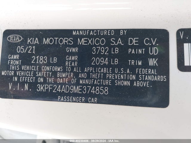 KIA Forte Lxs 2021 3KPF24AD9ME374858 Image 9