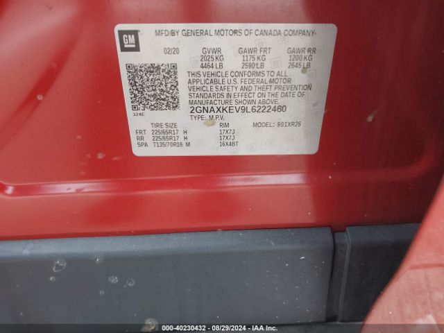 2GNAXKEV9L6222460 Chevrolet Equinox Fwd Lt 1.5l Turbo