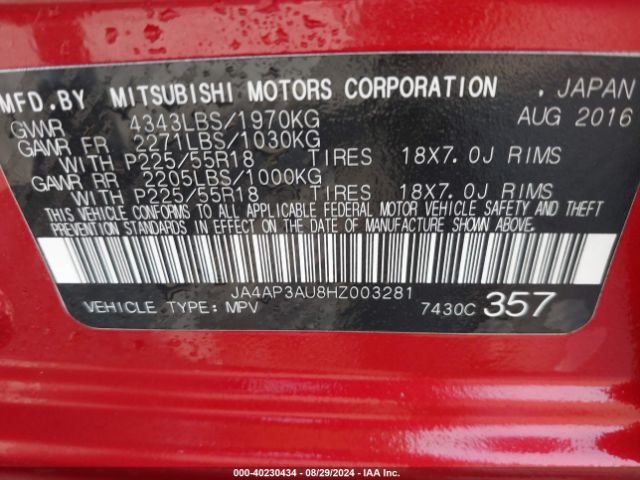 JA4AP3AU8HZ003281 Mitsubishi Outlander Sport 2.0 Es