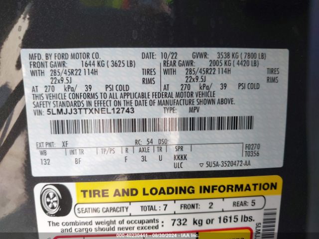 5LMJJ3TTXNEL12743 Lincoln Navigator Black Label L