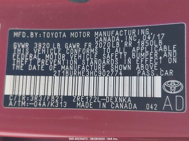 Toyota COROLLA LE 2017 2T1BURHE3HC902774 Image 9