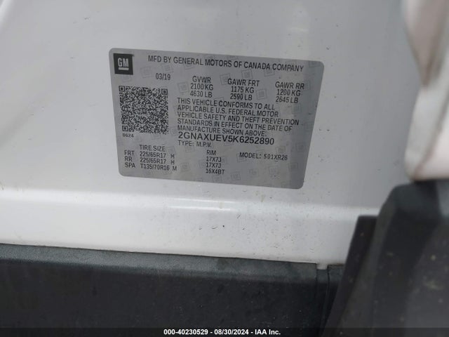 Chevrolet EQUINOX LT 2019 2GNAXUEV5K6252890 Image 9
