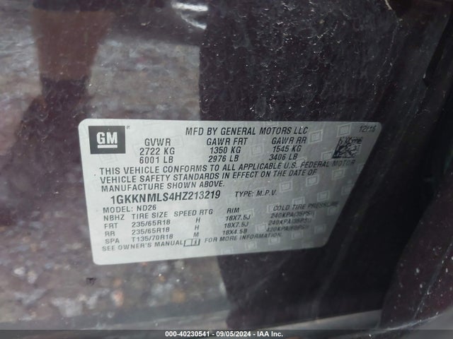 1GKKNMLS4HZ213219 GMC Acadia Slt-1