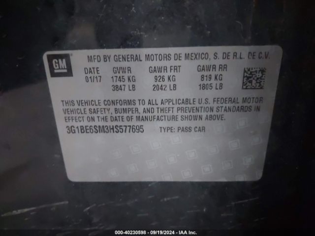 3G1BE6SM3HS577695 Chevrolet Cruze Lt Auto