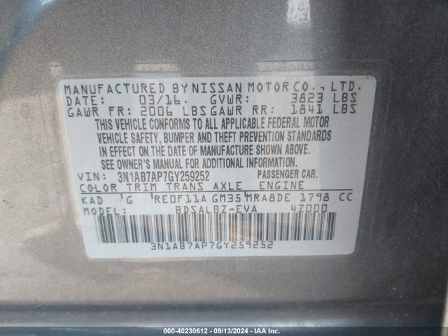 3N1AB7AP7GY259252 Nissan 2016