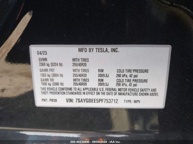 2023 TESLA MODEL Y 7SAYGDEE5PF753712 Photo 8