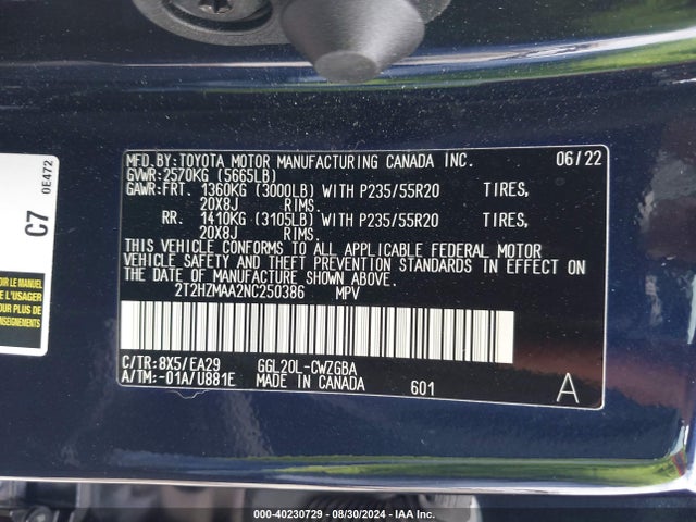 Lexus RX 350 2022 2T2HZMAA2NC250386 Image 9