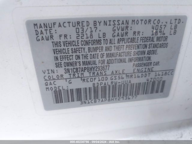 3N1CB7AP8HY293677 Nissan Sentra Sr Turbo