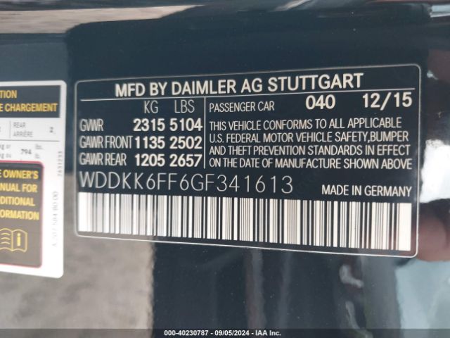 WDDKK6FF6GF341613 Mercedes-Benz E 400