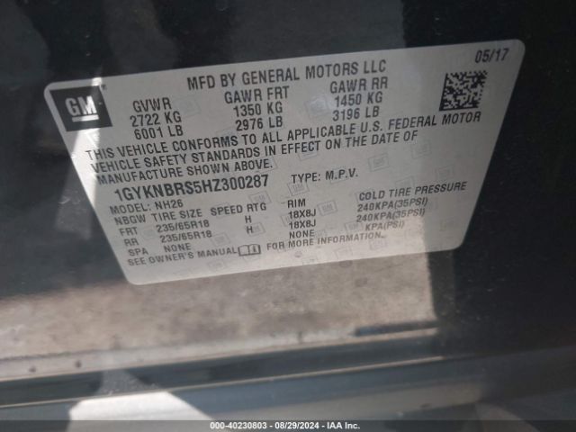 1GYKNBRS5HZ300287 Cadillac XT5 LUXURY