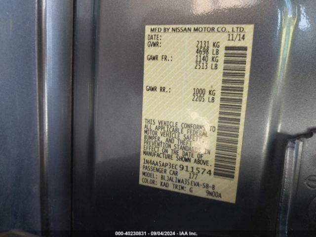 1N4AA5AP3EC911574 Nissan Maxima 3.5 Sv