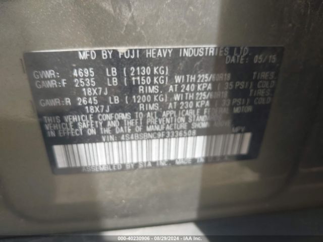 4S4BSBNC9F3336508 Subaru Outback 2.5i Limited
