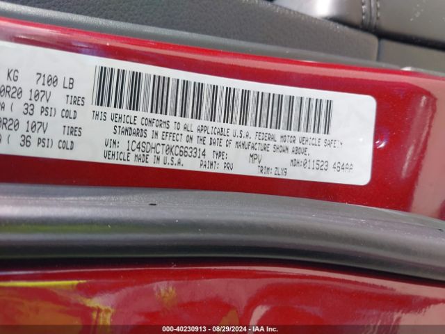 1C4SDHCT0KC663314 Dodge Durango R/t Rwd