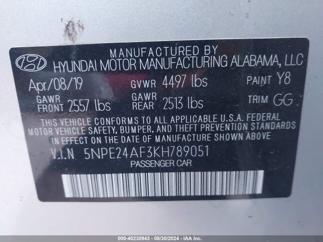 Hyundai SONATA SE 2019 5NPE24AF3KH789051 Image 9