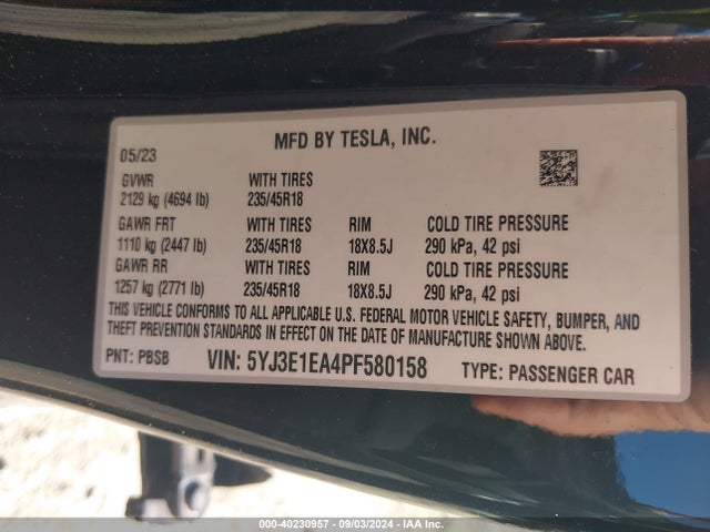 2023 TESLA MODEL 3 5YJ3E1EA4PF580158 Photo 8