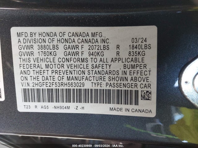 Honda Civic Sport 2024 2HGFE2F53RH563029 Image 9