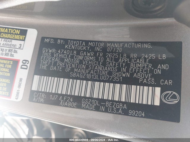 58AGZ1B13LU077351 Lexus Es 350 F Sport