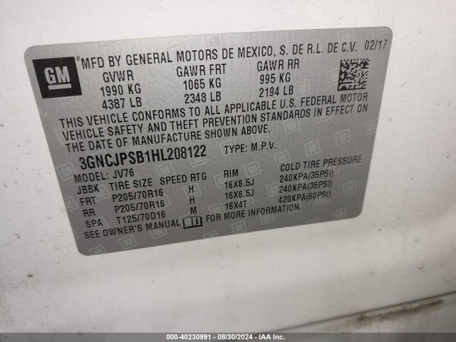 Chevrolet Trax Lt 2017 3GNCJPSB1HL208122 Image 9